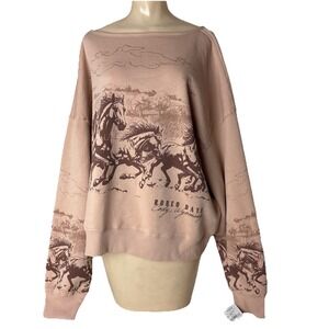 Womens XL running horses sweatshirt Rodeo Days Cody wyoming boatneck New